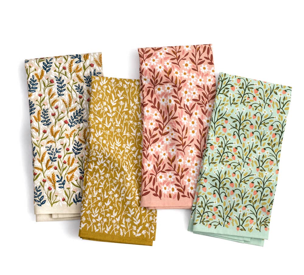 Tiny Floral Kitchen Cotton Tea Towels Set of 4