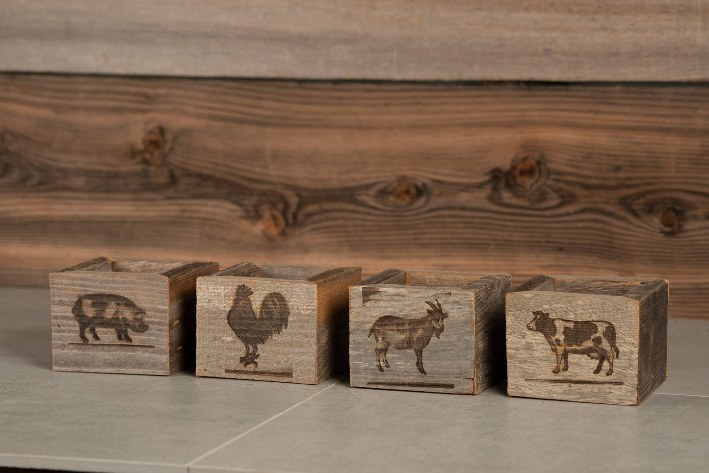 Reclaimed Wood Mini Farm Animal Planters / Favor Boxes